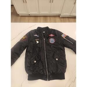 XRAY Jeans Tactical Bomber Zip Up Jacket Size Medium USA Flag Patches Patriotic